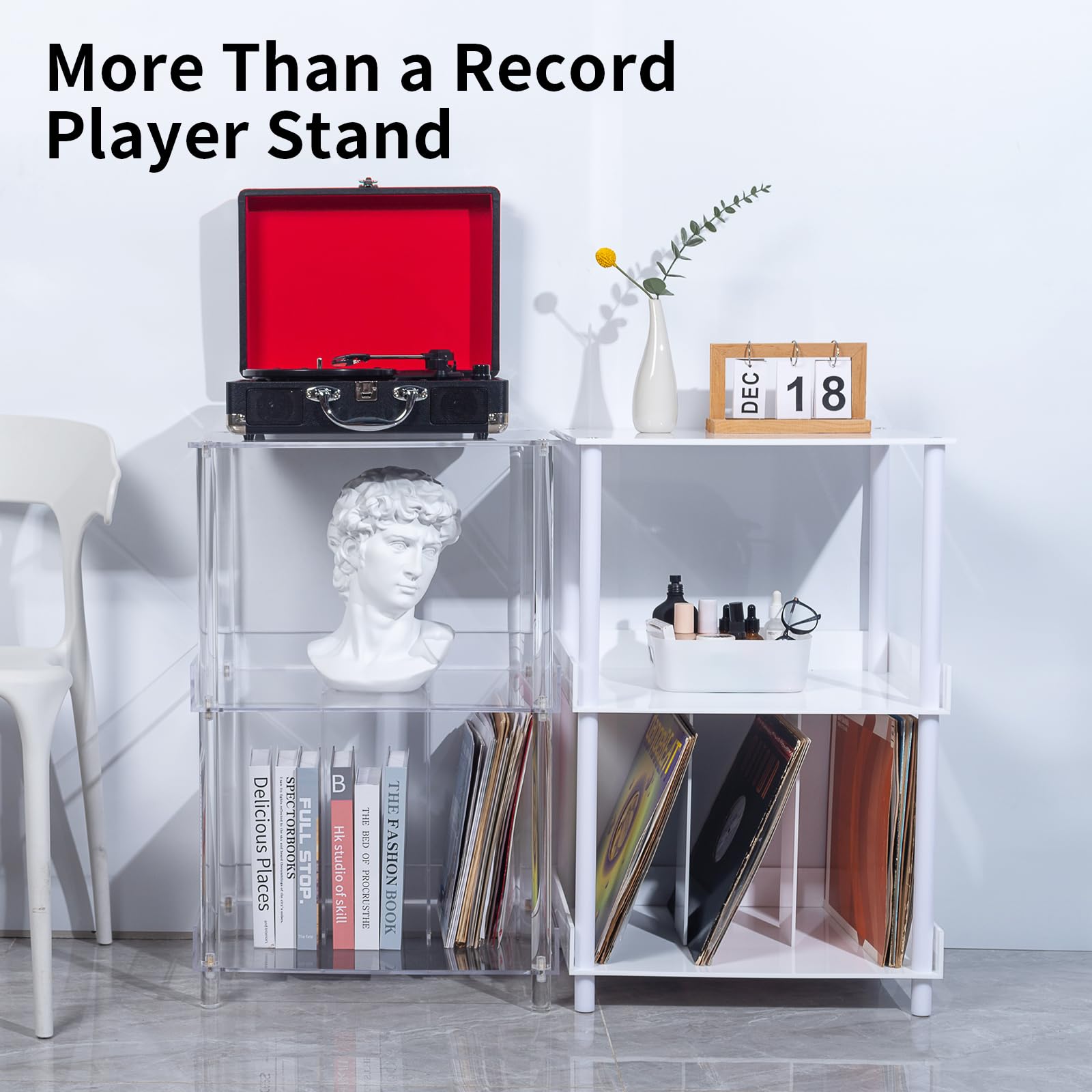 Antilope Supporto per giradischi in acrilico con contenitore in vinile, supporto per giradischi a 3 livelli, supporto fino a 200 album, grande organizer da tavolo per soggiorno, camera da letto,