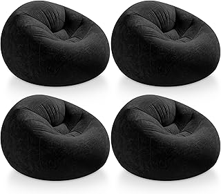 Inflatable Bean Bag Chair for Adults Blow up Lazy Sofa Lounge Folding Portable Movie Night Chair for Reading Room Bedroom Living Room Camping(Black,4 Pcs) - Buy now