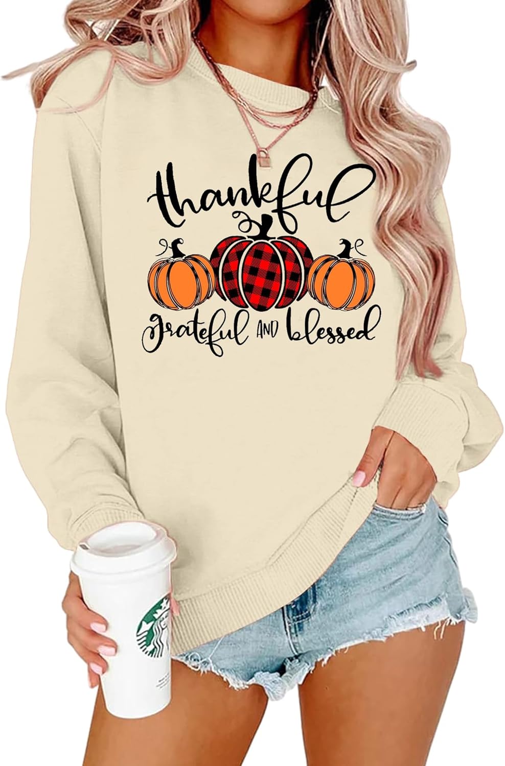 Thanksgiving Sweatshirts Women Thankful Grateful and Blessed Sweatshirt Pumpkin Pullovers Shirts Tops Blouses - Image 2
