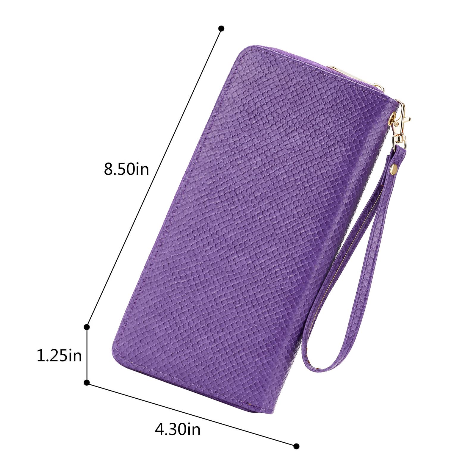 Damen-Geldbörse Mit Handgelenkschlaufe – Violett, RFID-Schutz, 20x11x4,5 Cm, 16 Kartenfächer, 2 Umlaufende Reißverschlüsse
