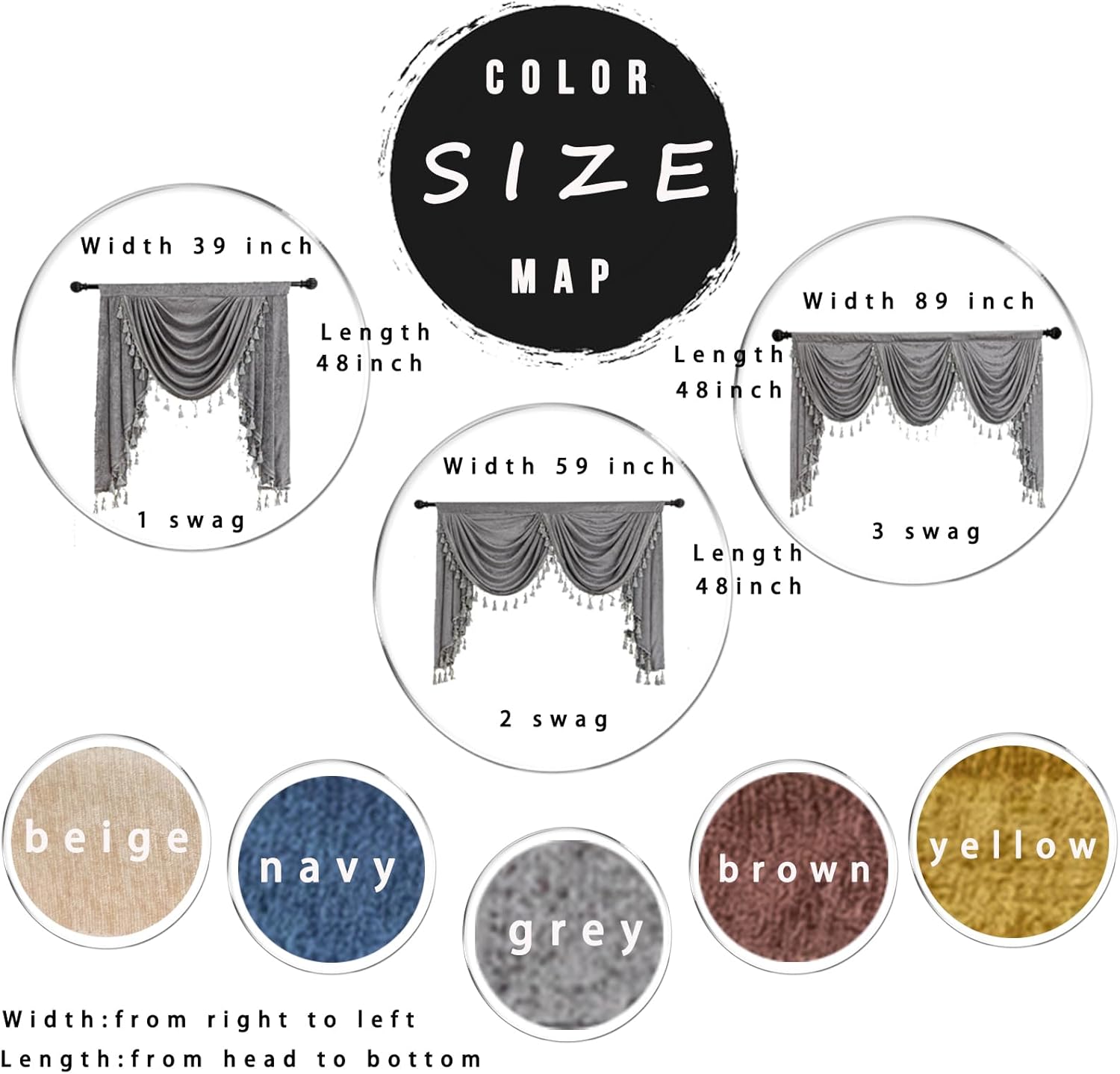 Waterfall Valances for Windows Valance Curtains with Tassels Luxury Chenille Swag Valances for Living Room Curtains for Bedroom Rod Pocket (Navy,W59 Inch,1 Panel)