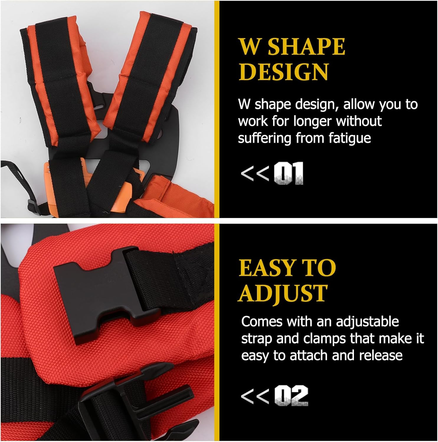 DOITOOL Trimmer Shoulder Strap, Comfort Padded Belt Double Shoulder Harness Strap Adjustable String Trimmer Strap Mower Trimmer Harness Strap for Brush Cutter Trimmer Lawn Mower Parts (Orange)