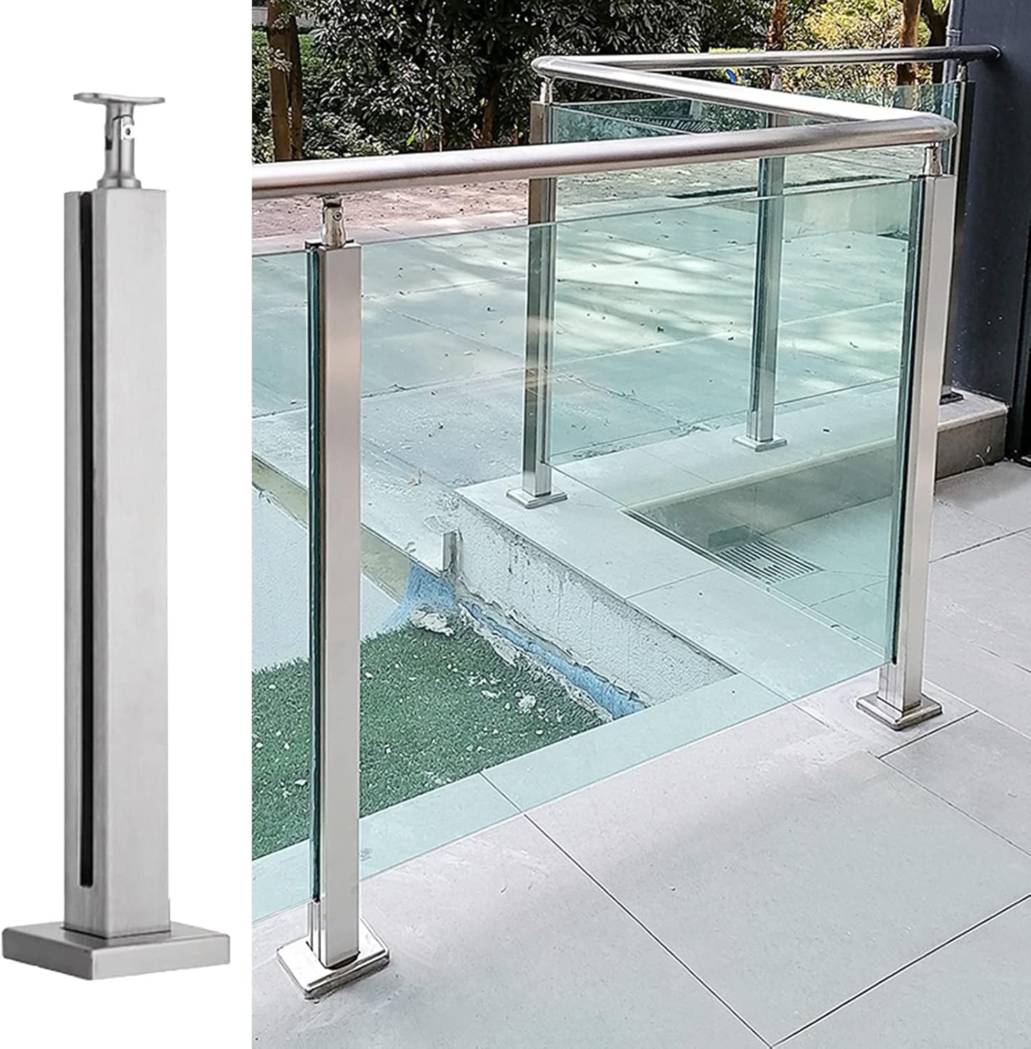 Baluster Railing Post Stair Stainless Steel Baluster 65-120Cm Square Tube Glass Railing Post ...