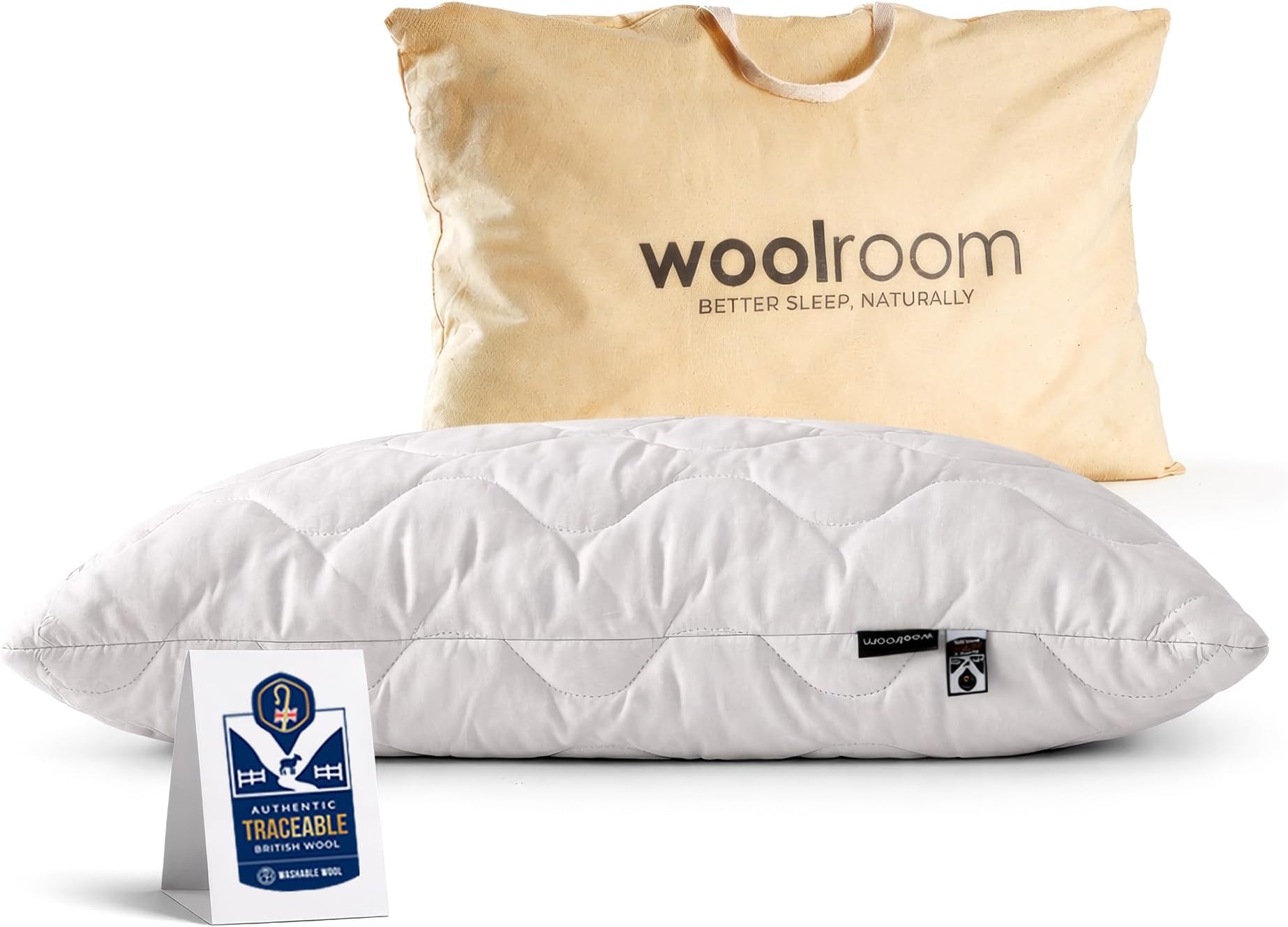 – WOOLROOM Classic British Wool Pillow, Medium Firm - Natural Certified Hypoallergenic Moisture Wicking Dust Mite Bed Bug Resistant Feather Down Alternative - UK Standard Size Bed Pillow 48x74 cm