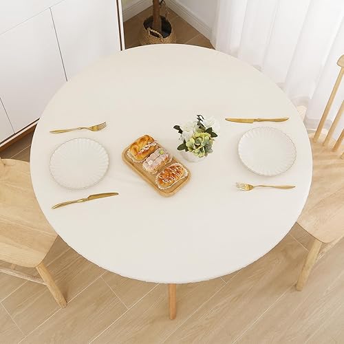 Miniatura 135 de Smiry - Mantel redondo de vinilo ajustable con bordes elásticos y parte trasera de franela, mantel de vinilo impermeable, lavable, diseño enrejado