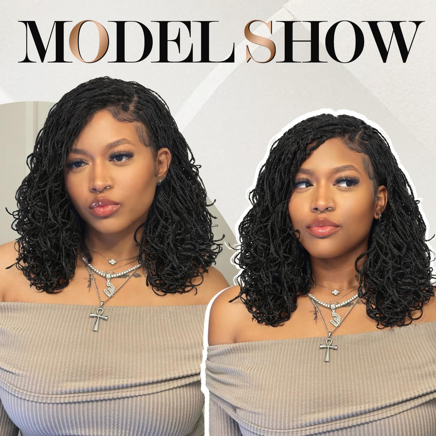 Black 14-Inch Micro Twist Braided Full Lace Wig with Baby Hair