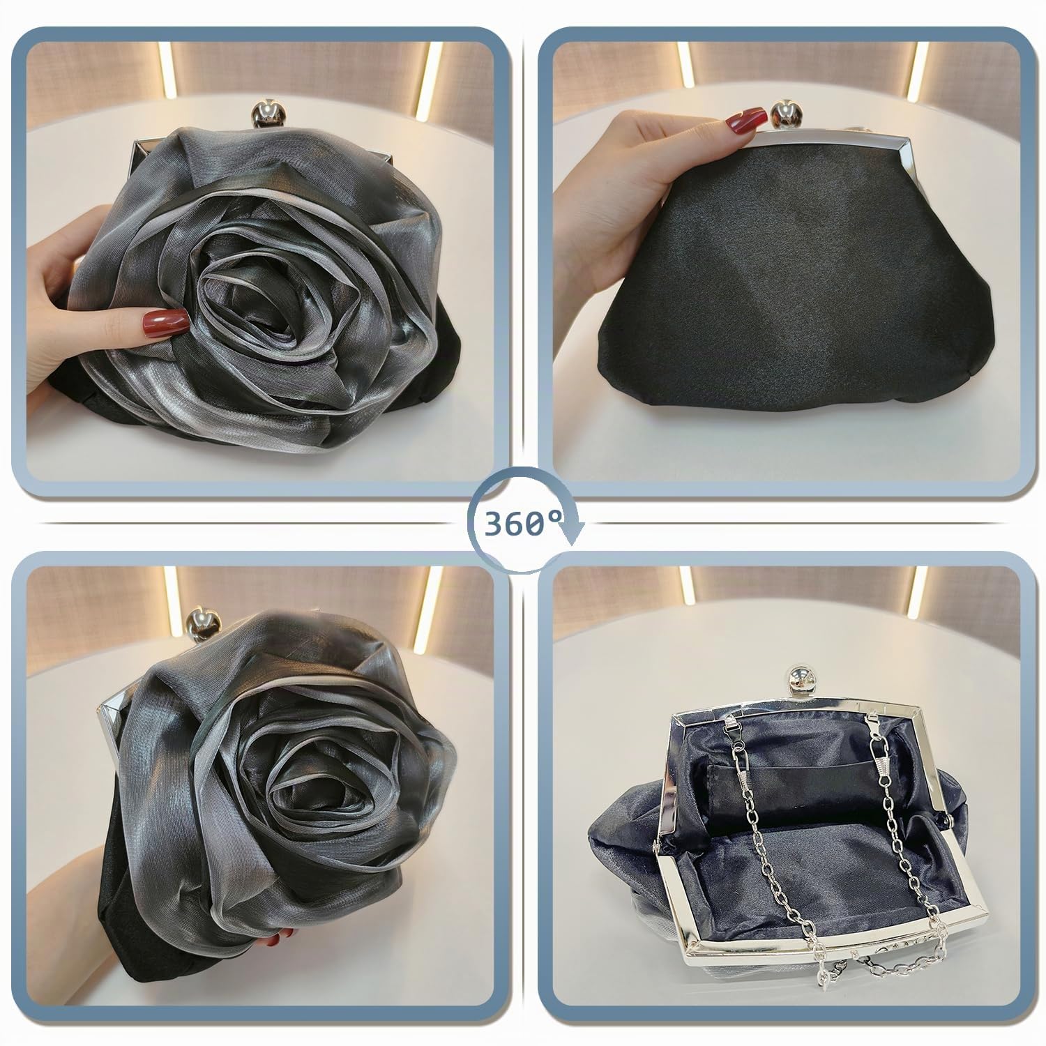Pahajim Pochette Donna Elegante Borsa Cerimonia Clutch Bag con Catena Piccola Borsetta Sera Fiori per Matrimonio Balli Feste