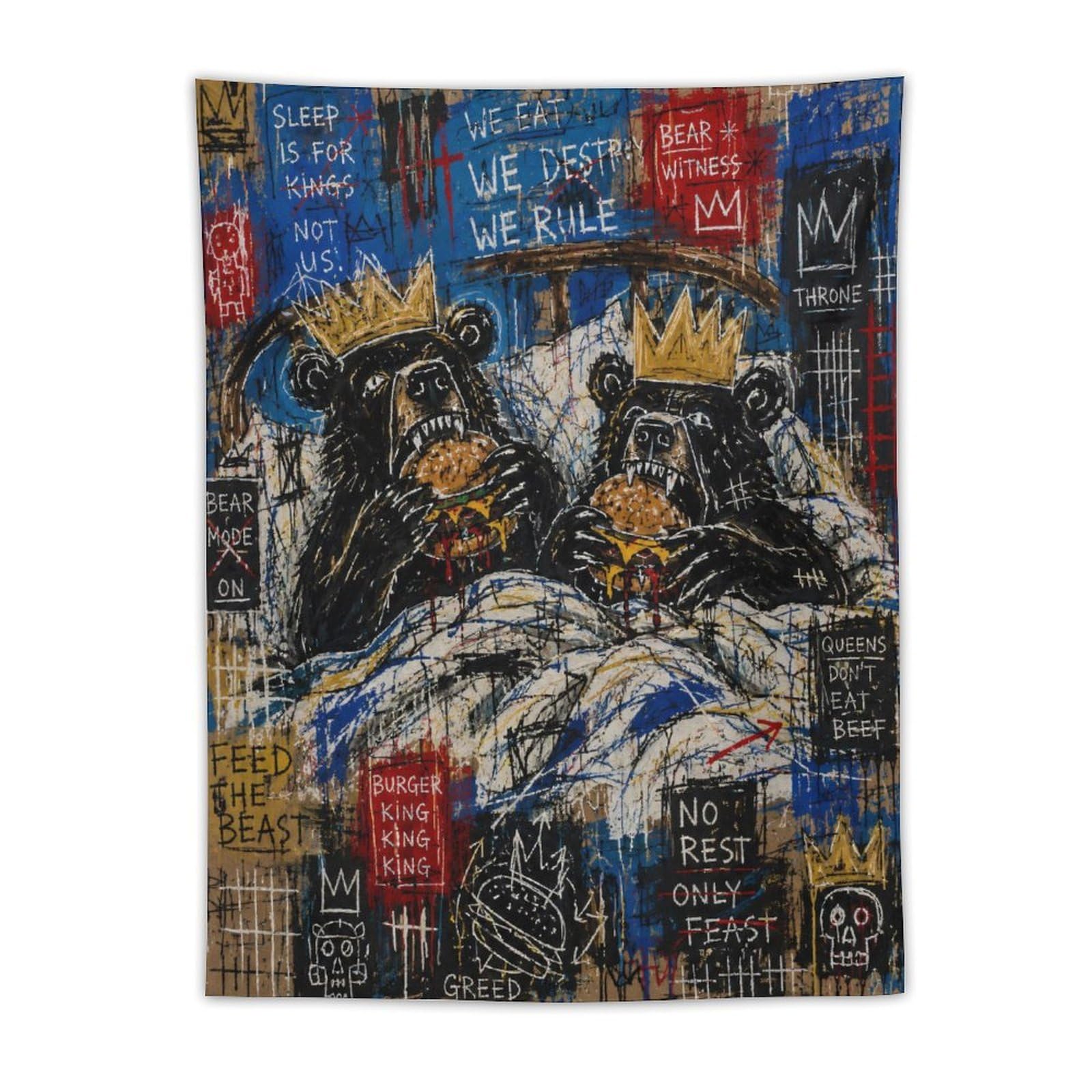 H3B8U2Y5 Dog Pair in Bed Wall Tapestry, Realistic Illustration