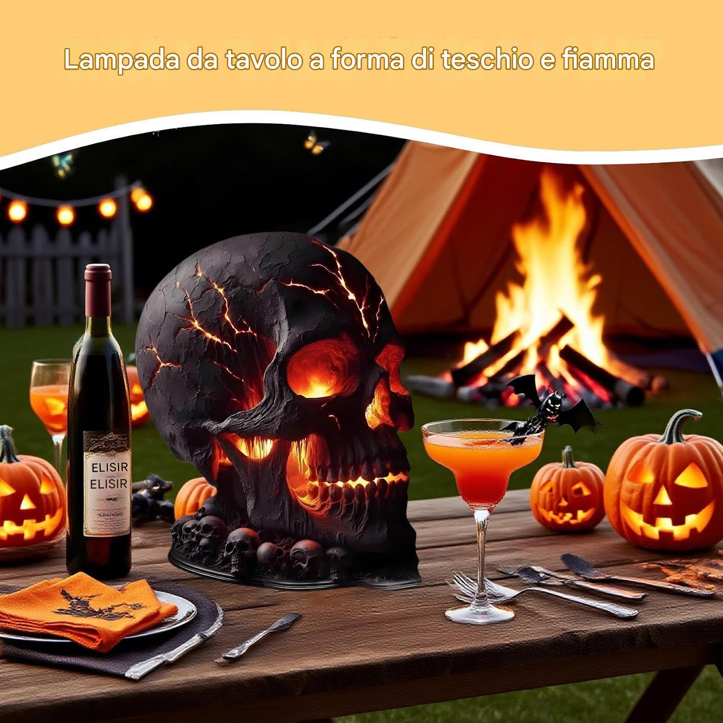 Lampada Teschio | Lampada Scheletro da Tavolo Decorazioni Halloween - Luce Scrivania Decorazioni Inquietanti Casa Interno Esterno Camera Da Letto Giardino
