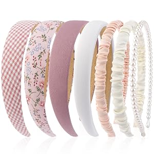 VELSCRUN 7 Pcs Different Headbands for Women Fashion Pink Solid Head Bands Pearl Headband Non Slip Hair Band