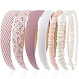 VELSCRUN 7 Pcs Different Headbands for Women Fashion Pink Solid Head Bands Pearl Headband Non Slip Hair Band for Womens Thin Thick Short Hair Face Wash Hair Accessories Gifts for Women Gilrs