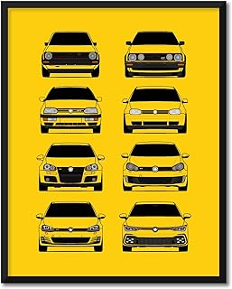 CUSTOMIZABLE COLOR: Volkswagen Golf GTI Generations Inspired Car Poster - Handmade Print of VW GTI (Car Models: MK1 to MK8) - 17x22" Satin Print (Unframed)-Perfect Gift Car Enthusiast