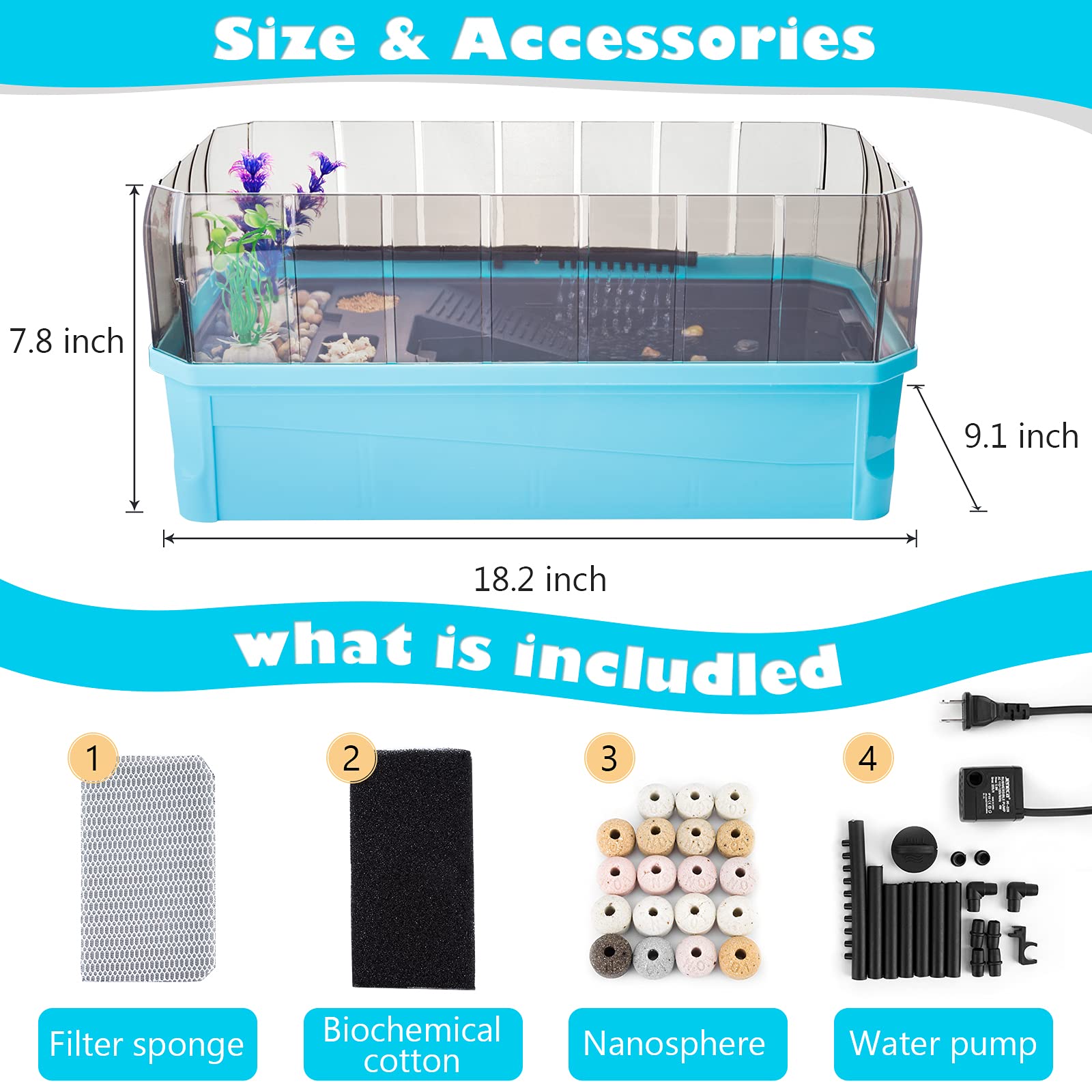 Turtle Tank Kit Turtle Aquarium with High Fence to Prevent Escape