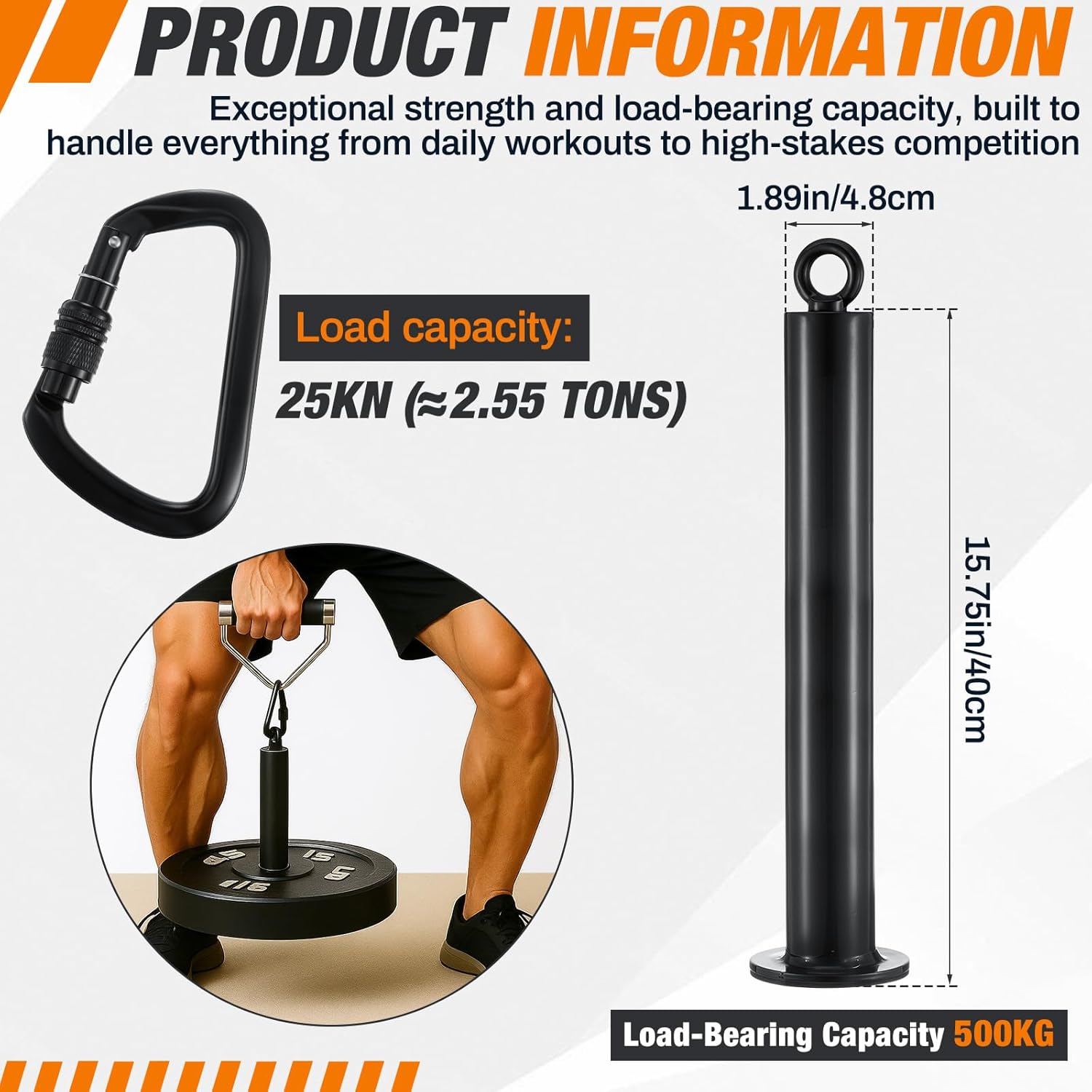 Soulchen Heavy Duty 16" Weight Loading Pin with Carabiner High Load-Bearing Aviation Aluminum Fit 1 in and 2 in Weight Plates for LAT Pull Down Cable Pulley System Gym Accessories Gift