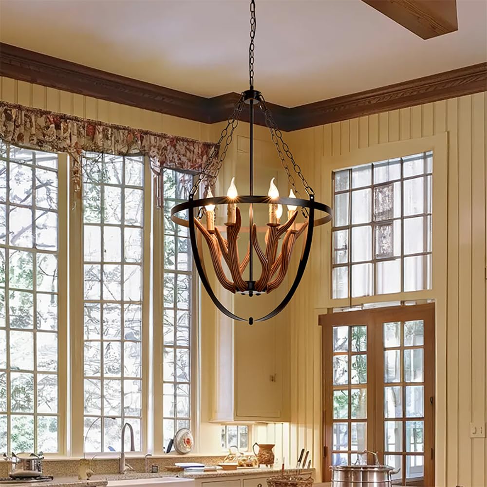LYMSXAZOU American Retro Chandelier Personality Creative Living Room Restaurant Bedroom Clothing Store Bar Cafe Log Cabin Corridor Pendant Light (C D56CM)