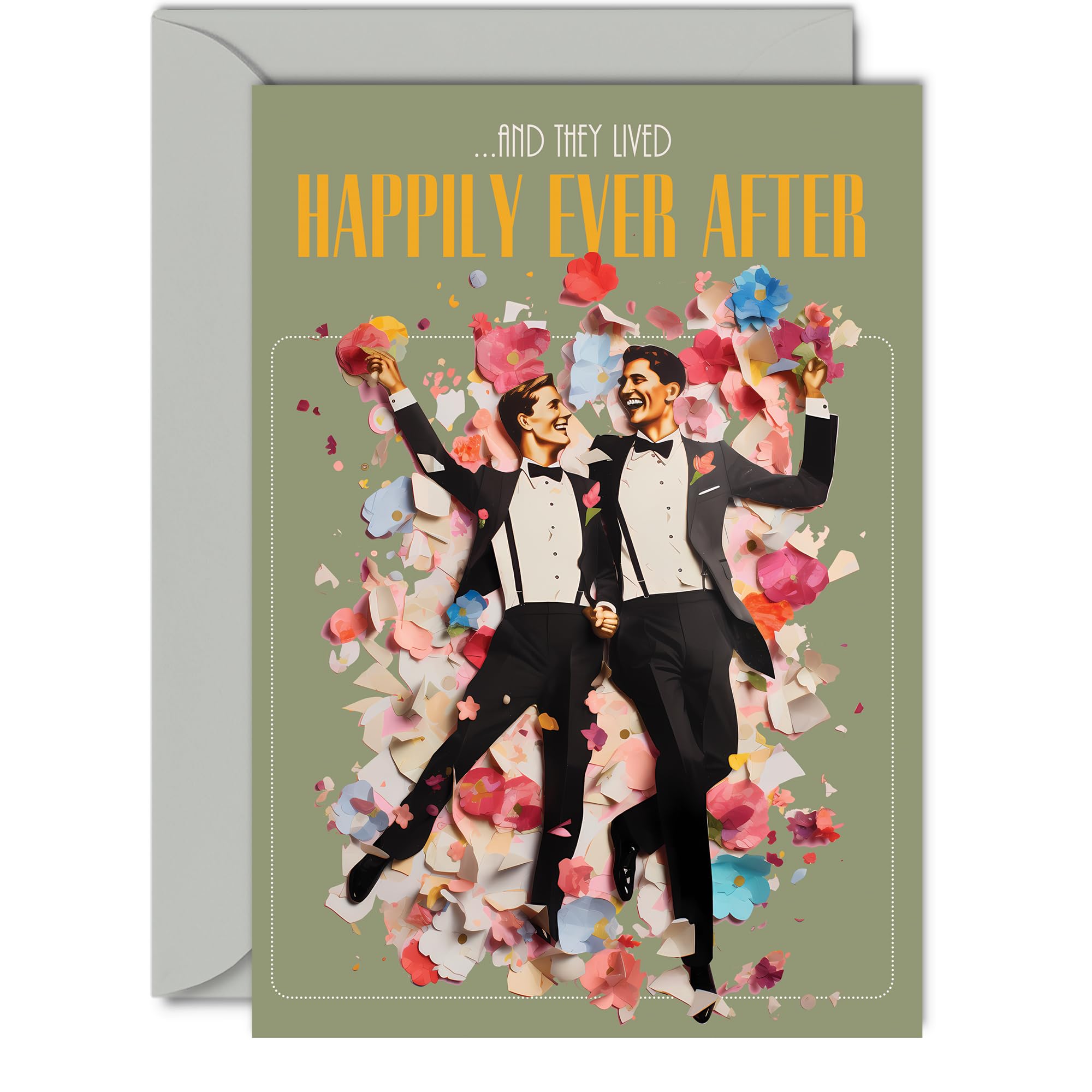 Stylish LGBTQ Wedding Civil Partnership Card For The Grooms - Vintage Love - Happy Wedding Day Cards,Congrats Well Done Just Married Card - 5x7 Inch Marriage Wedding Greeting Cards for Couples