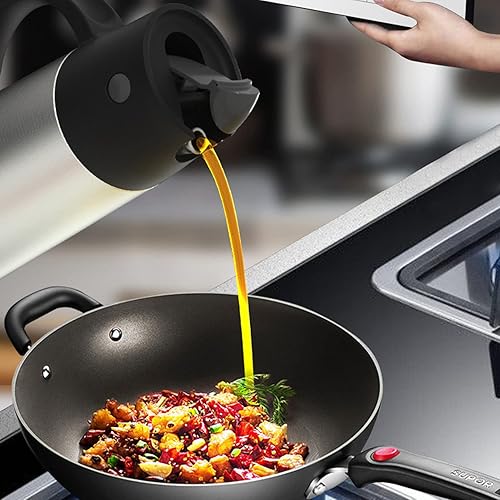 Miniatura 7 de Zerodis Recipiente de aceite de acero inoxidable Olla Dispensador de aceite de oliva Botella dispensadora de aceite ligera con tapa automática de