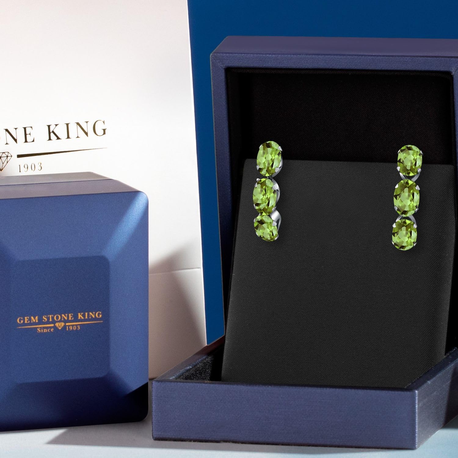 Gem Stone King Oval Gemstone Birthstone 3-Stone Dangle Earrings For Women | 925 Sterling Silver | Oval 6X4MM | Fine Jewelry Gifts for Women Mom Wife Her