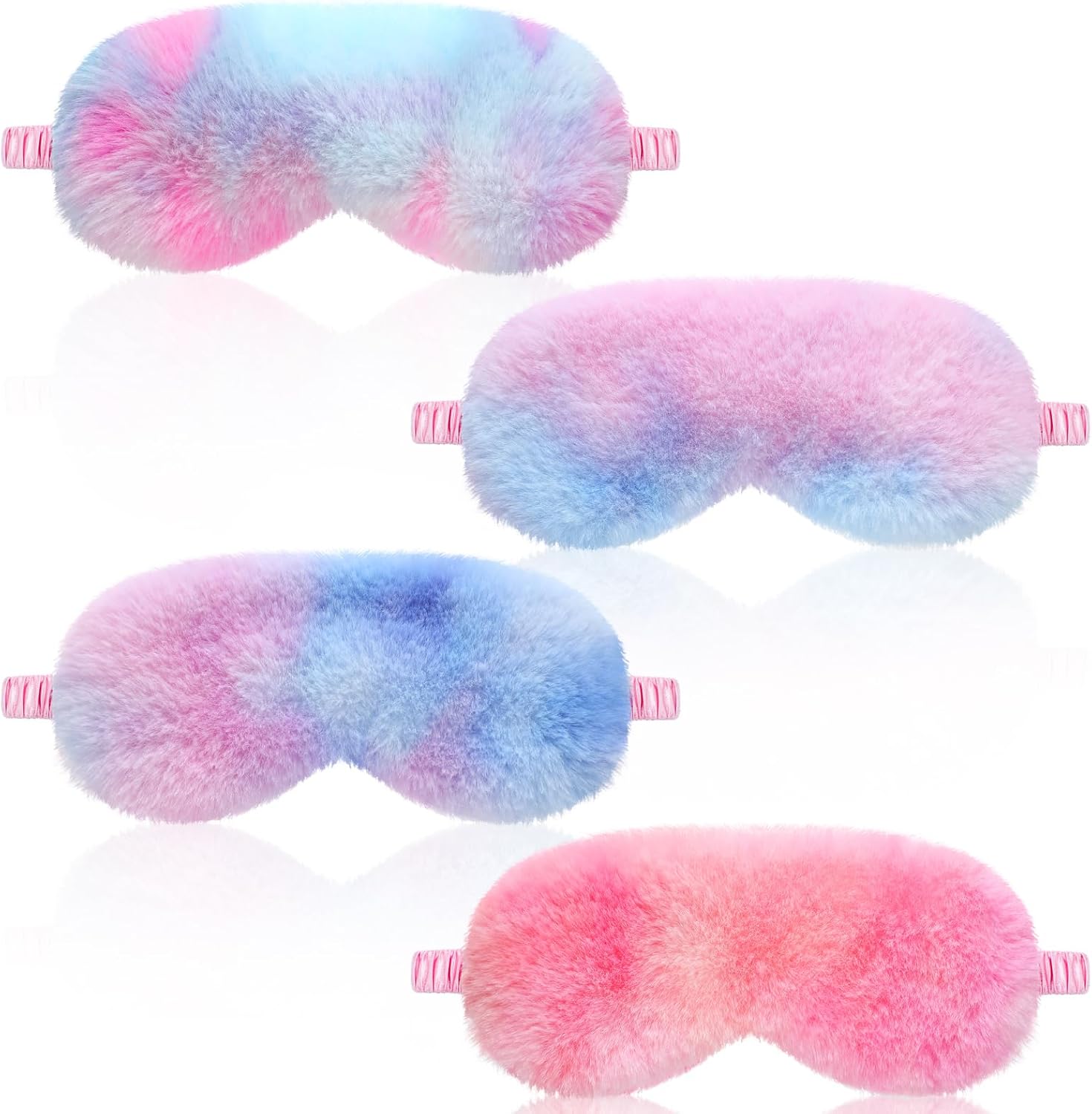 Geyoga 4 Pieces Plush Sleep Mask for Women, Comfortable Silk Furry Eye Cover, Fluffy Blindfold for Girl Sleepover Party, Night Travel, Nap Supplies, Solid