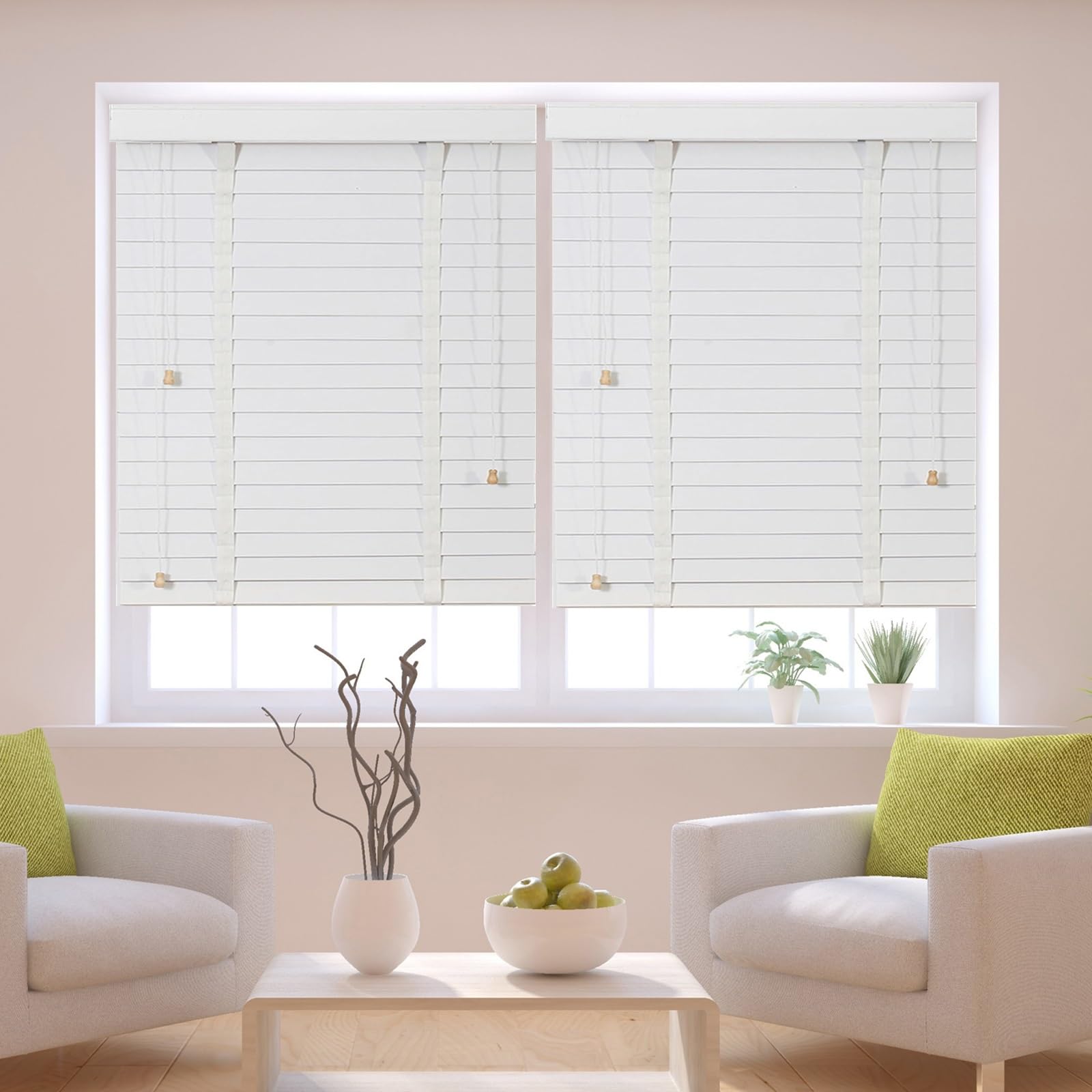 ウッドブラインド 白/ホワイト 幅145x高さ122cm スラット50mm