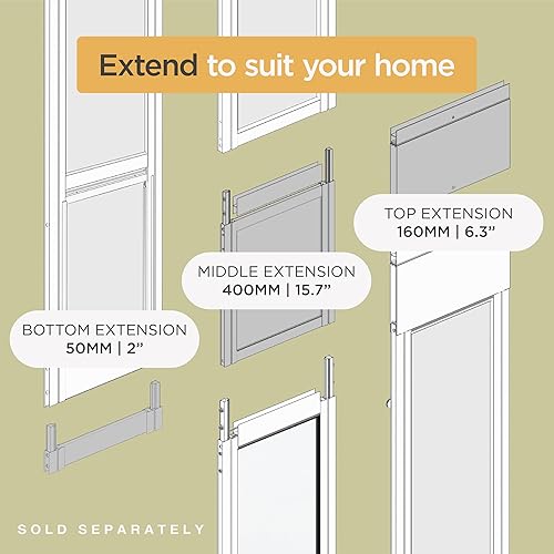 Miniatura 9 de Hakuna Pets Puerta de vidrio blanco para mascotas para puertas correderas, grande, altura ajustable de hasta 83.5 pulgadas, instalación sin daños o