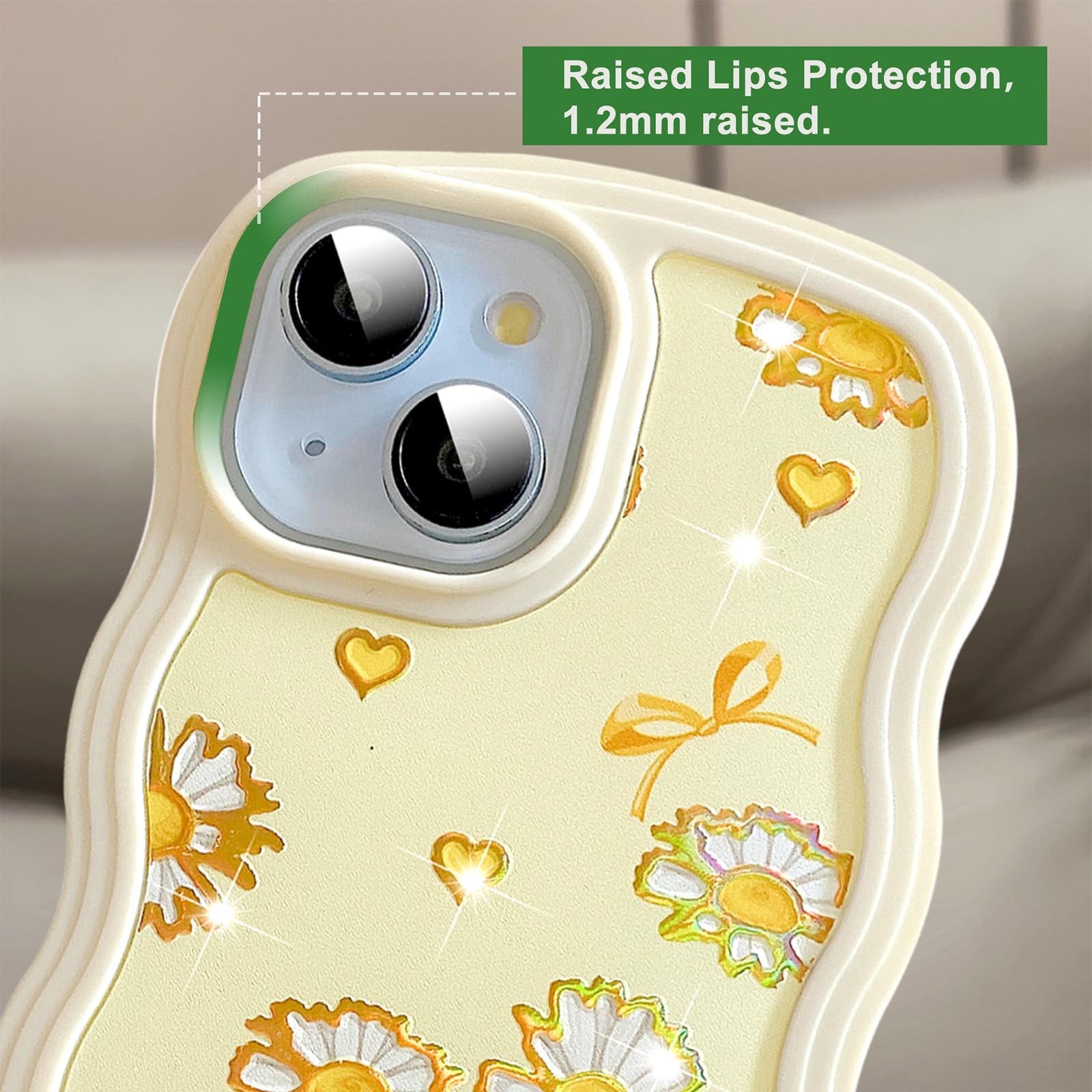 UEEBAI for iPhone 15 Plus & 14 Plus Case, 6.7" Floral Wave Frame Cute Curly Flower Case with Aesthetic Pattern - Image 3