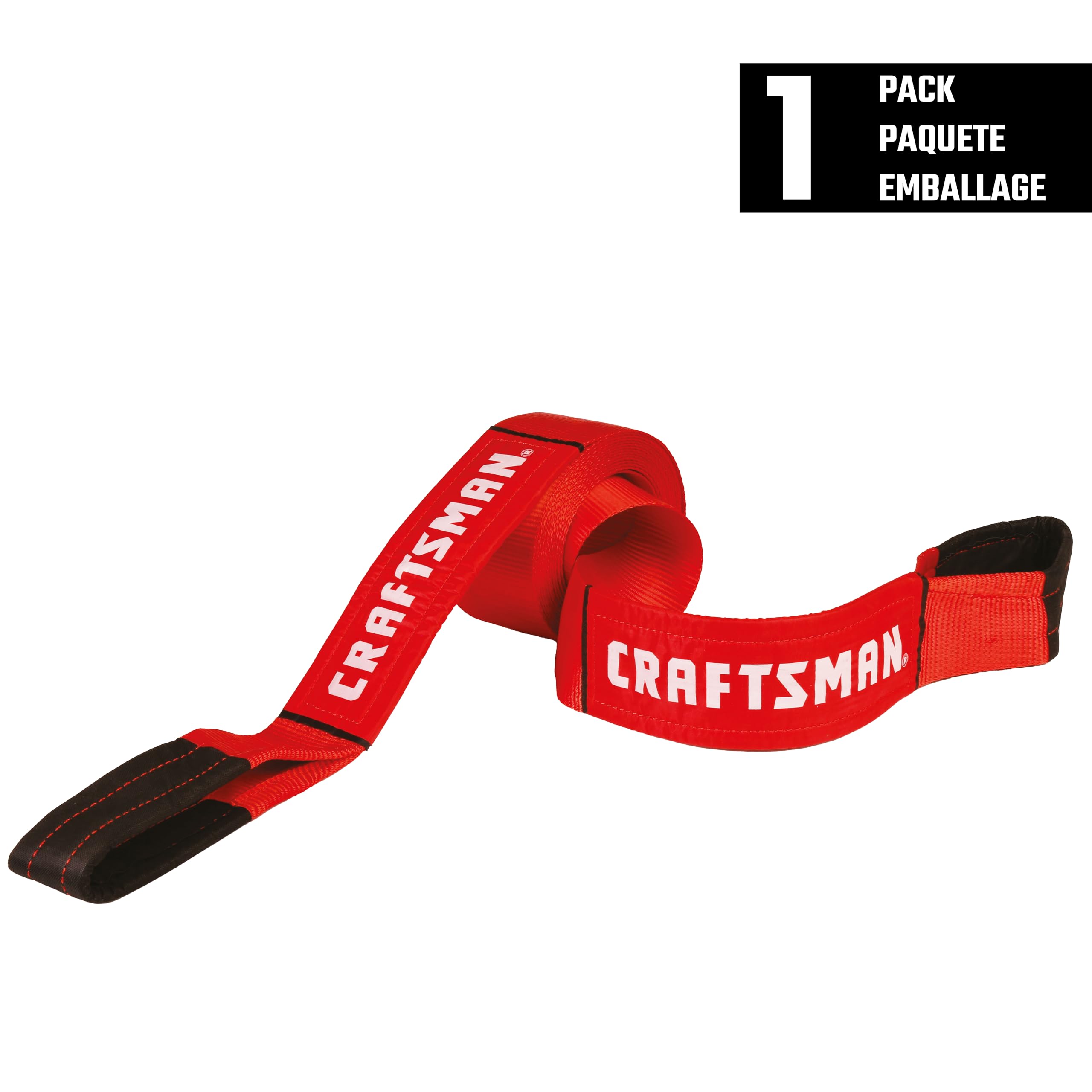 CRAFTSMAN CMXAZBS2003 - Cinghia di traino resistente per recupero, con estremità ad anello, carico sicuro da 3 kg, resistenza alla rottura, 9 kg, colore: Nero/Rosso