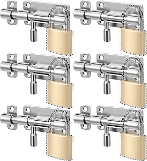 Zhengmy 6 Set Door Latch Lock Barrel Bolt Slide Bolt Gate Latch with Padlock Hole 3.75" Heavy Duty Solid 304 Stainless Steel Door Lock Safety Rustproof for Shed Barn Fence Garage DIY Installation