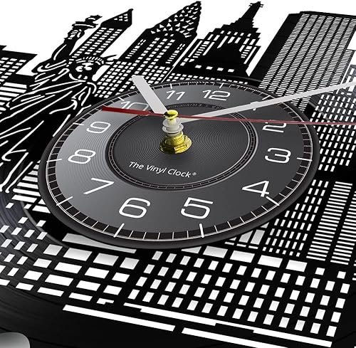 Miniatura 4 de Reloj de pared de disco de vinilo de Nueva York de 12 pulgadas, funciona con pilas, moderno, silencioso, sin tictac, reloj decorativo para