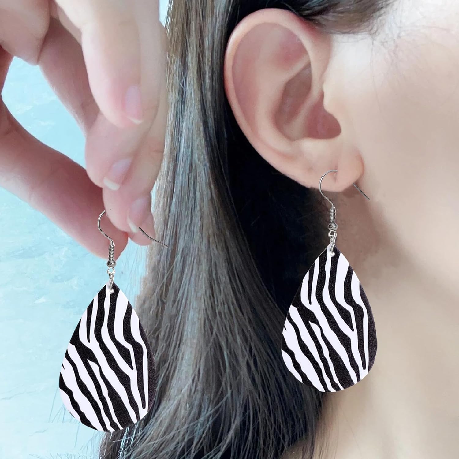 Zebra Print Leather Earrings Black & White Animal Pattern Dangle Earrings Bold Statement Jewelry for Women's Fashion - Image 6