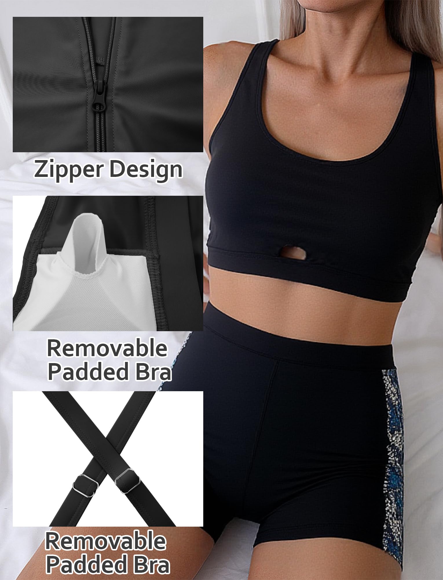 SEAUR Ensembles Rashguard pour Femmes Maillot de Bain Anti-UV avec Zip + Shorty Ensemble Maillot de Surf Plage S-XL