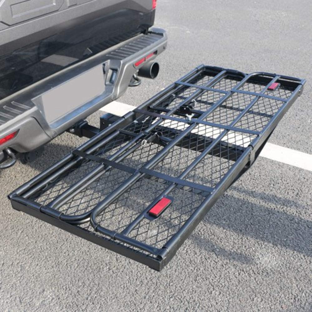 Hitch Mount Cargo Basket ，The Steel Cargo Basket is 60” Long X 24" Wide X 14.4” Tall with A Hauling Weight Capacity of 500 Lbs