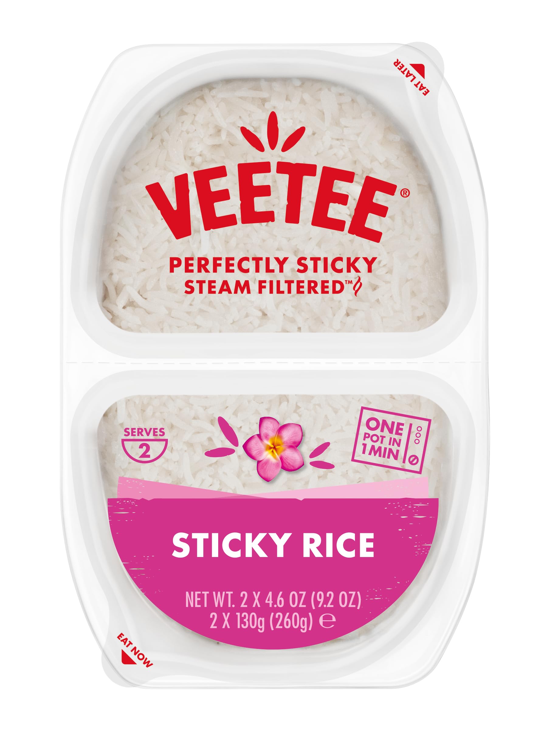 VEETEE Microwavable Sticky Rice Twin Pot, 260 g (Pack of 6)