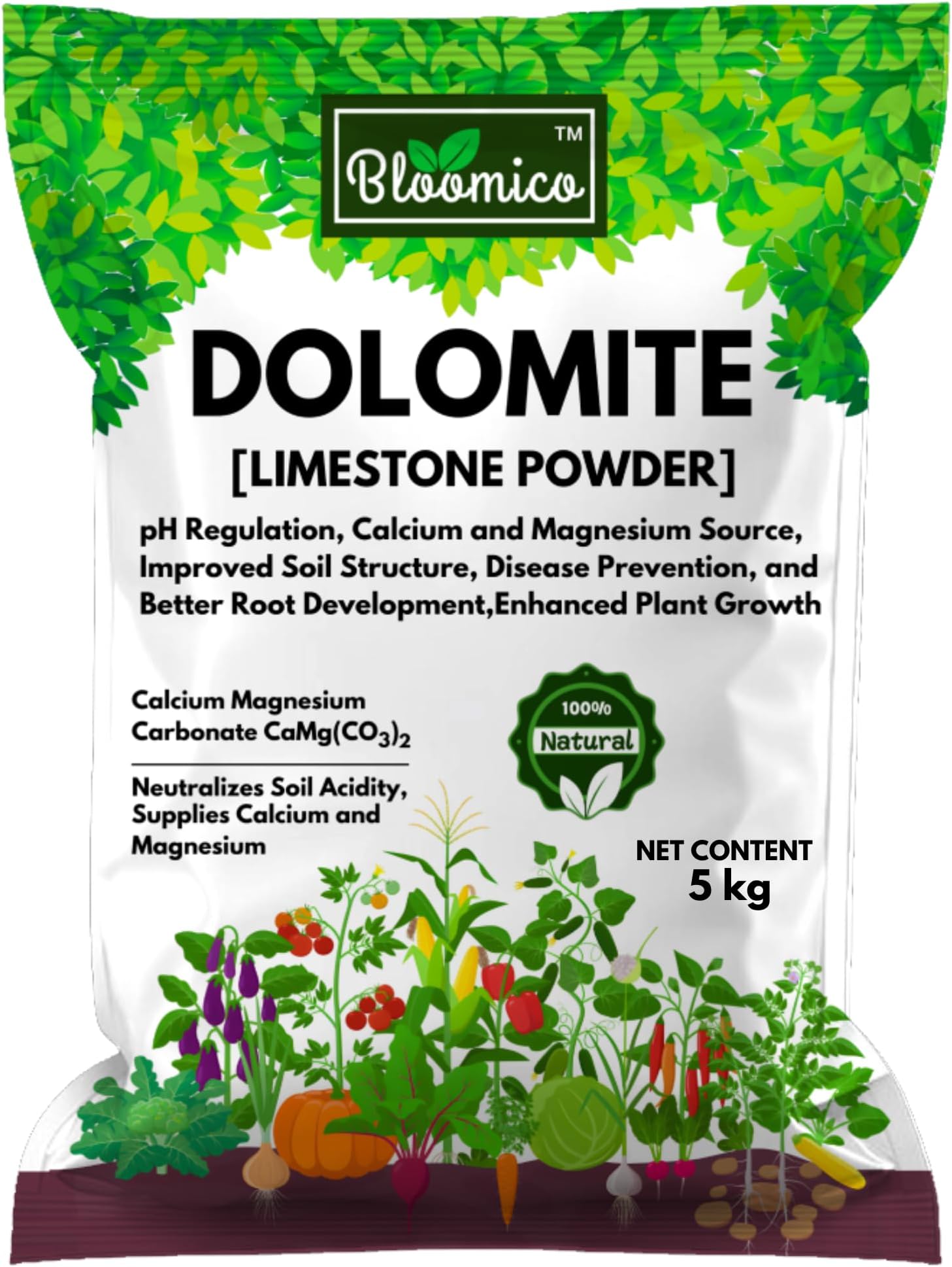 Dolomite Powder for Plants - (Limestone Powder) - 5 kg | Natural Calcium & Magnesium Carbonate for Soil Health & pH Balancing | Ideal for Home Garden and Indoor & Outdoor Plants - 5 kg