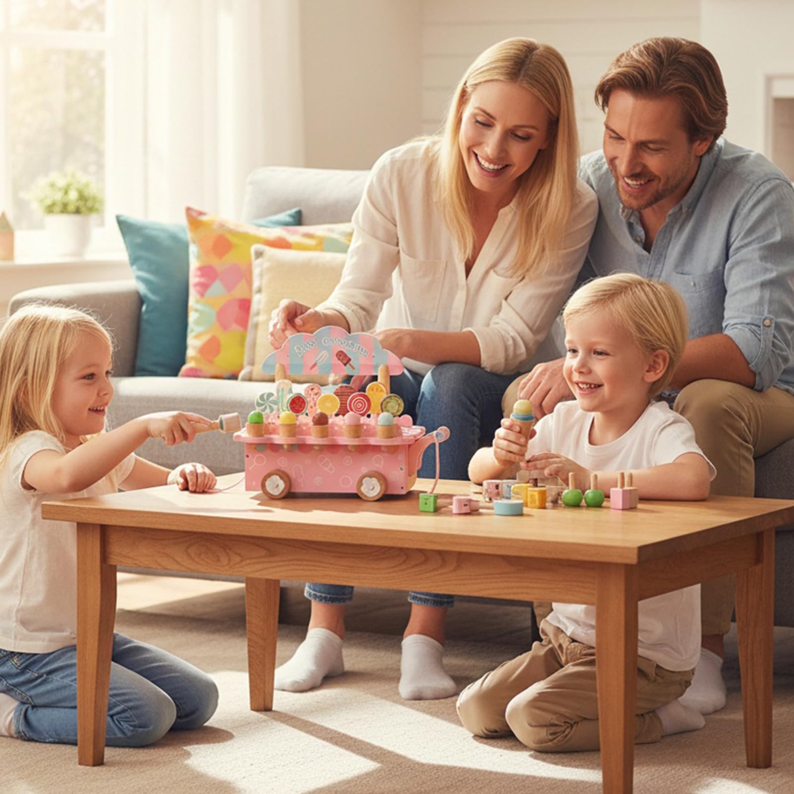 Gioco per Bambini, Carrello in Legno Gioco Di Immaginazione E Simulazione, Banco Bambini - per Compleanno Ragazzi Ragazze 3 6 Anni Imitazione Supermercato