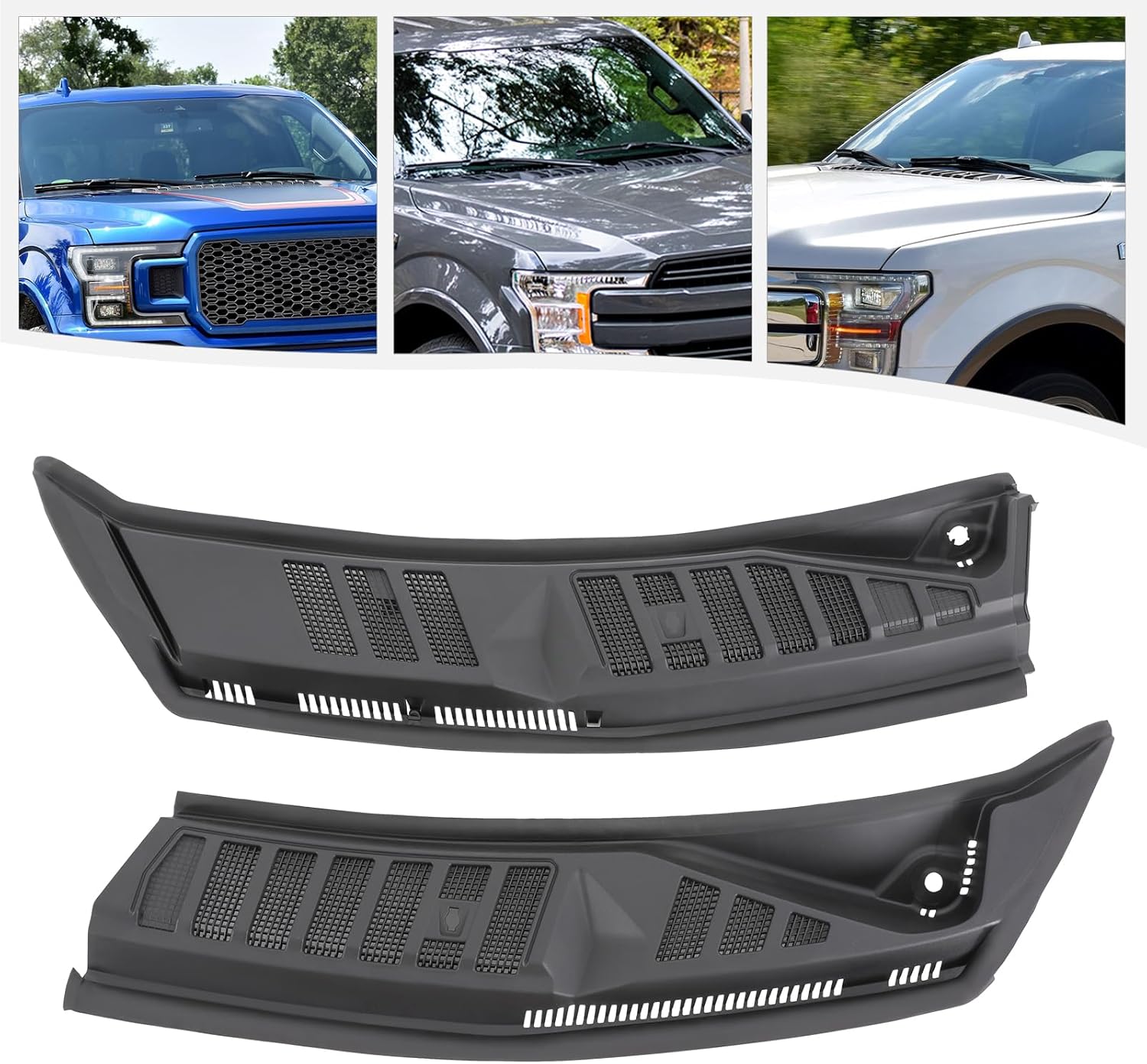 Wiper Cover Panel Kit for Ford F-150 2015 2016 2017 2018 2019 2020 Windshield Window Wiper Cowl Direct Replacement Black FL3Z15022A69A FL3Z25022A69B