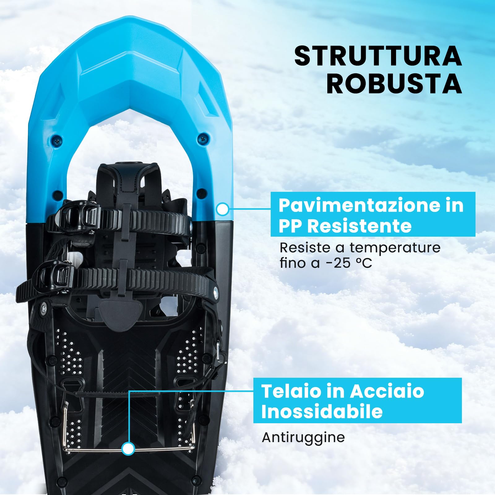 COSTWAY Set Racchette da Neve 35-45 per Uomo, Donna e Gioventù, Bastoncini da Trekking Telescopici 95-135 cm con Punte in Tungsteno, Dischi Neve e Dischi Fango, Ciaspole da Neve Leggere con Borsa