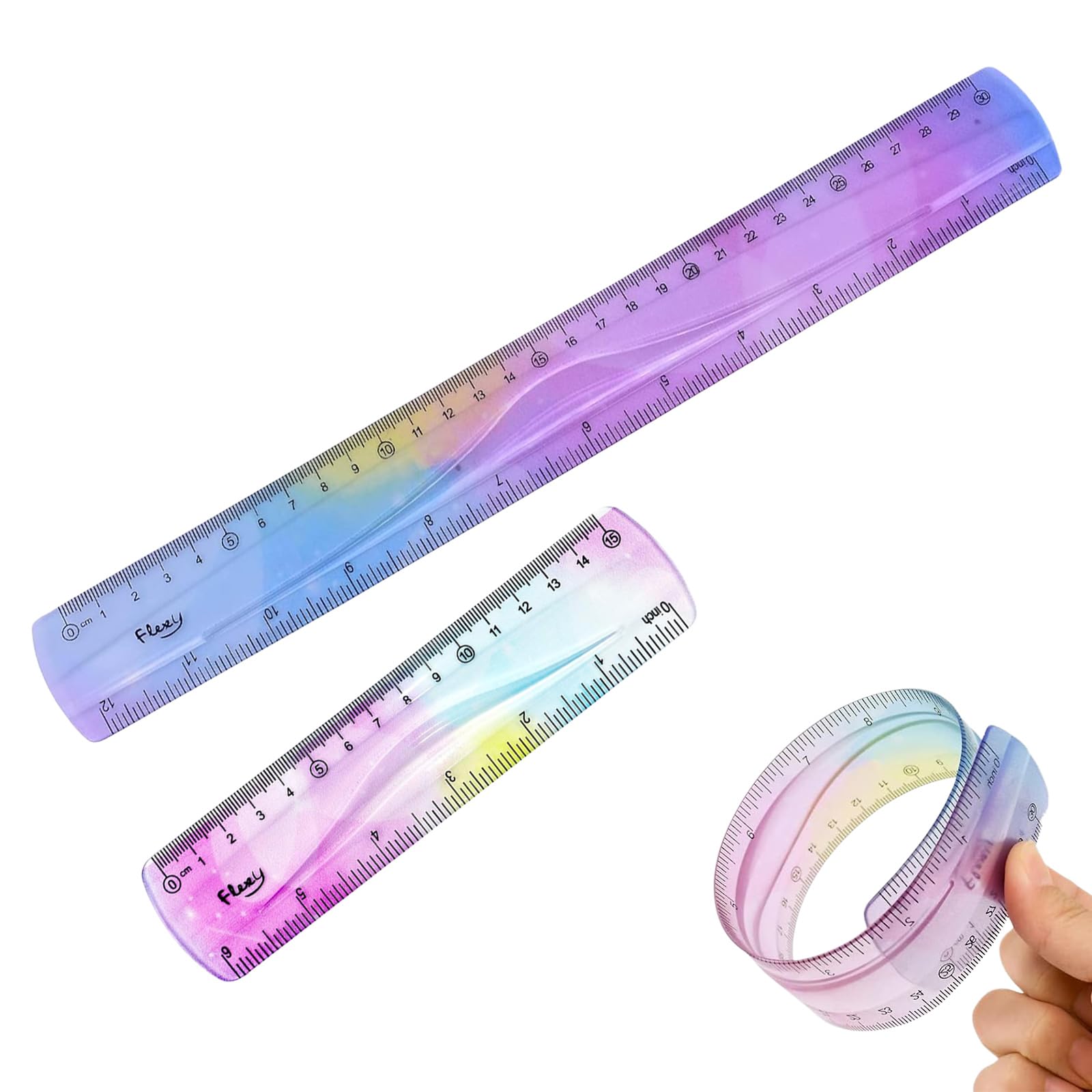 2 Pack Flexible Plastic Rulers, 15cm/6inch & 30cm/12inch Dual Scale Soft Bendy Ruler, Shatter-Resistant PVC Straight Ruler for Office Drawing Crafts Home Use
