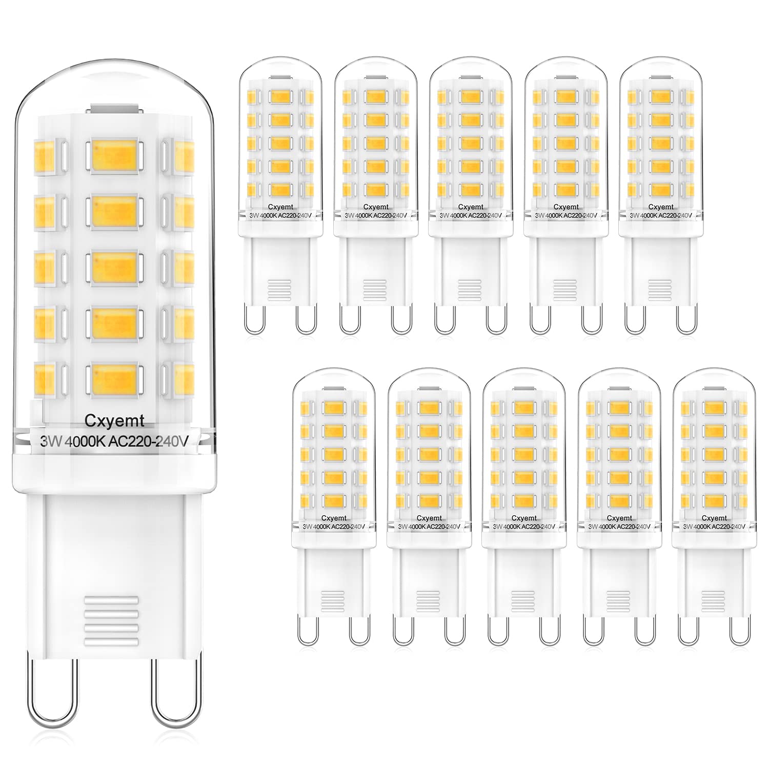 3W G9 LED Bulbs, Equivalent to Halogen Bulbs of 28W, 33W, 40W, Natural White 4000K, AC 220-240V, Non-Dimmable, No Flickering, Energy Saving G9 LED Light Lamp, Pack of 10