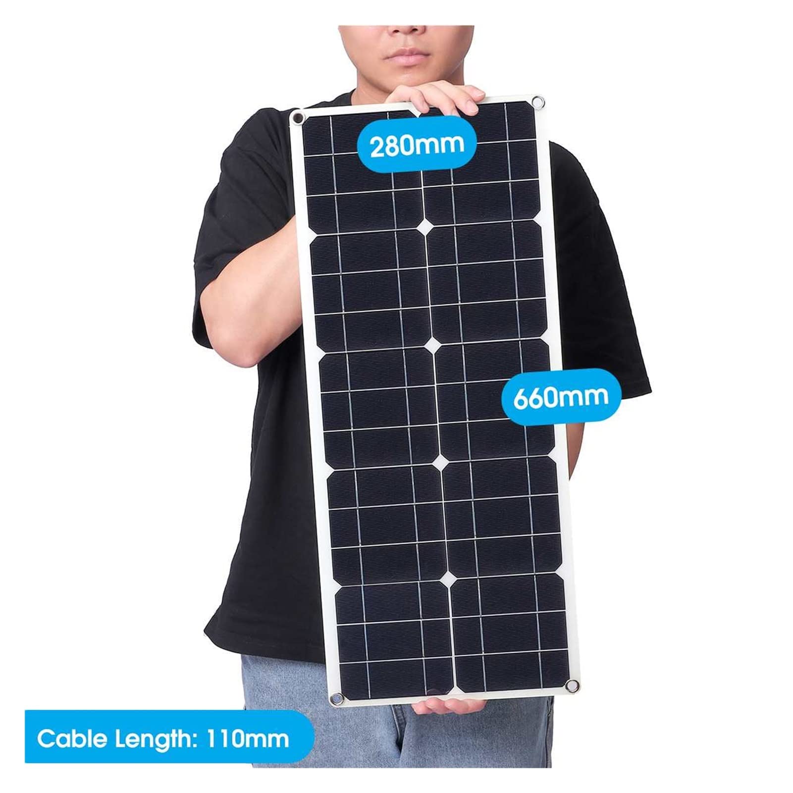 Panel Solar, 10 0W/200W 100A Controlador Panel solar Dual 12V/5V USB Células solares impermeables células solares for yates for automóvil RV Cargador de batería(100W 30A Controller)