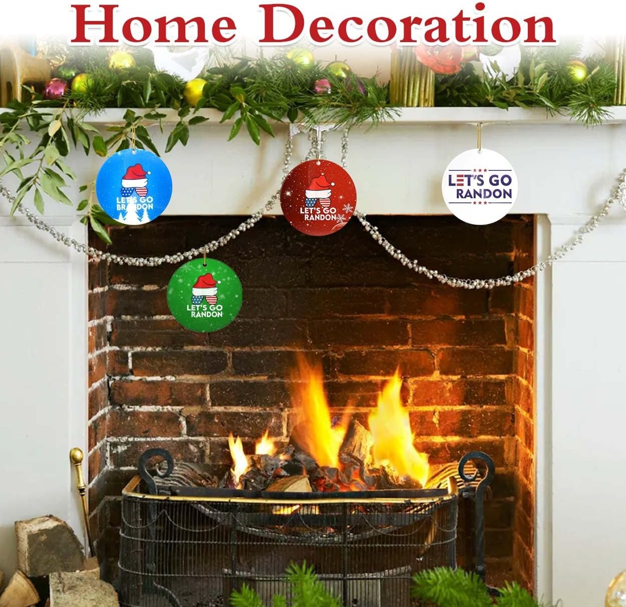 2Pack Lets GO Brandon Christmas Ornament, Lets GO Branson Ornaments, Funny Novelty Gift Xmas Tree Decorations Round Ornaments Hanging Ornaments(E)