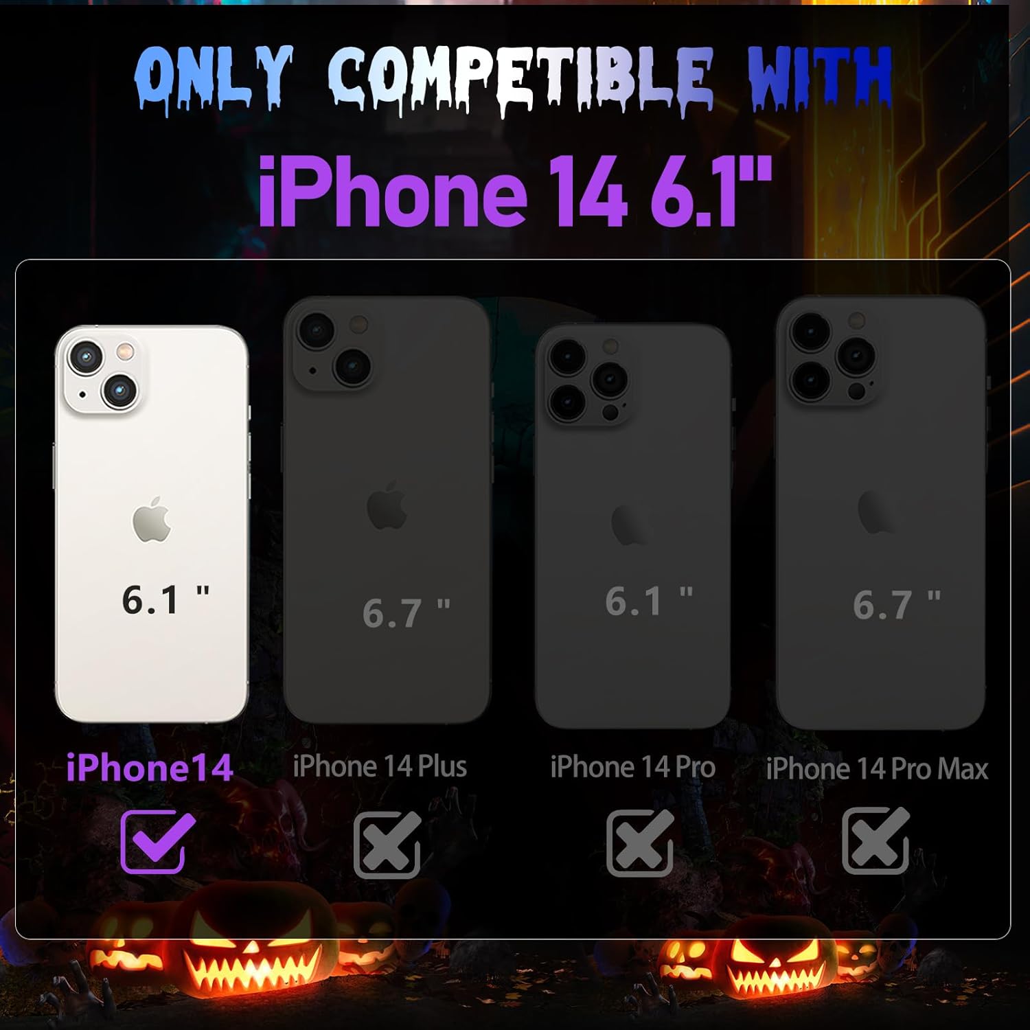 for iPhone 14 Phone Case for Men Women, Cool Skull Skeleton Funny Gothic Hollow Phone case for iPhone 14 Cute Hollowed Plated Shockproof Cover for Boys Girls, Silver - Image 2