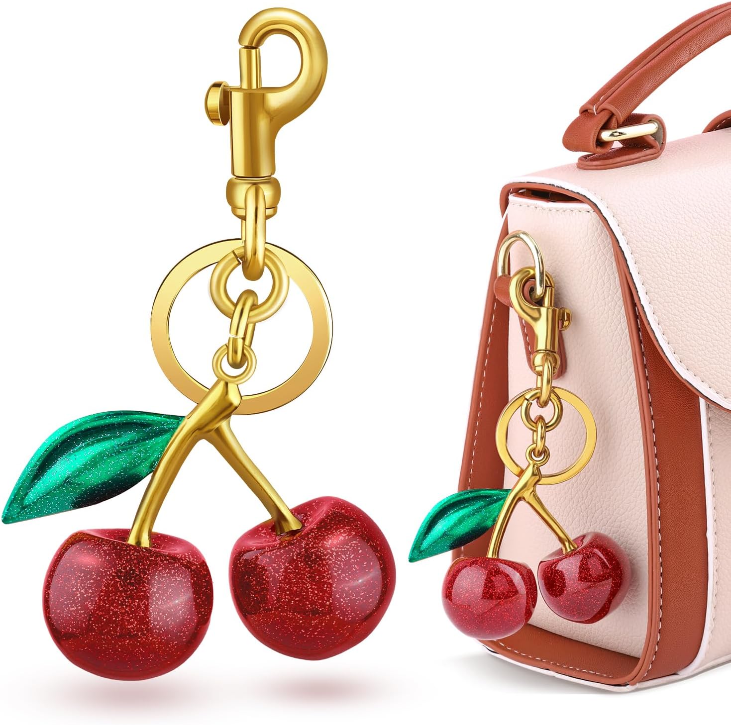 TINKRSTUFF Cherry Bag Charm Cute Key Chains Cherry Purse Charms for Handbags, Strawberry Keychain Valentine Gifts for Women