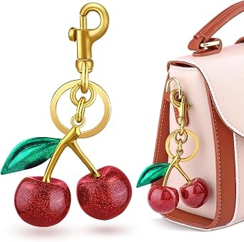 TINKRSTUFF Cherry Bag Charm Cute Key Chains Cherry Purse Charms for Handbags, Strawberry Keychain Best Gifts