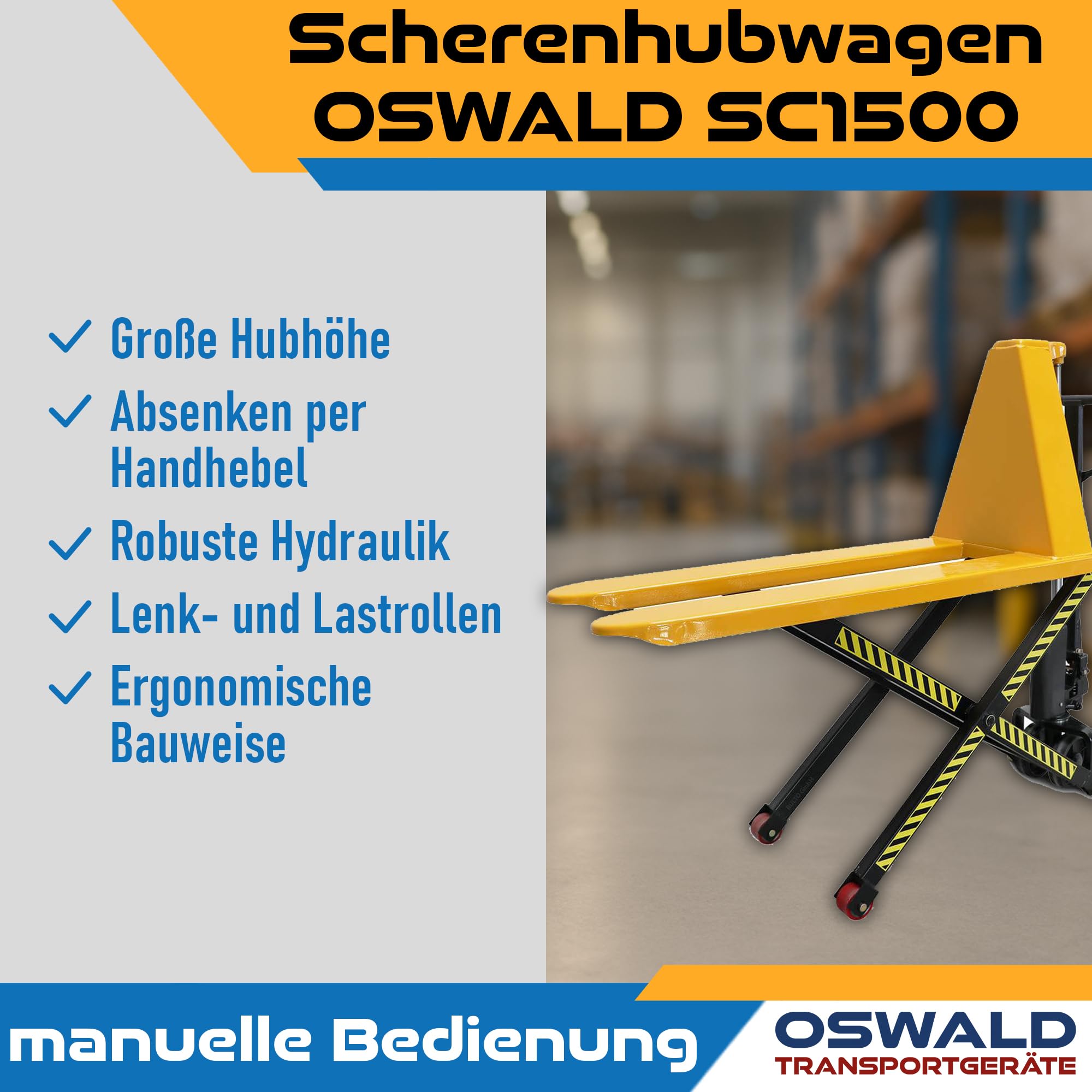 Scherenhubwagen Oswald SC1500 1500 kg 810 mm Hubhöhe Hubtisch Hubwagen PU Rollen