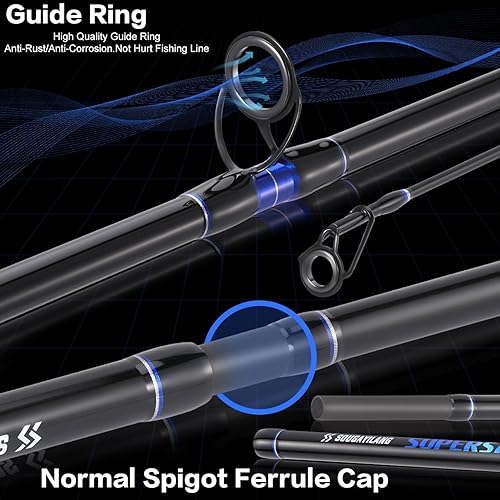 Vista 6 de Sougayilang Combo de caña y carrete de pesca de surf, 4 piezas MH/H de agua salada con carrete giratorio de tamaño 5000 (12 pies/15 pies)