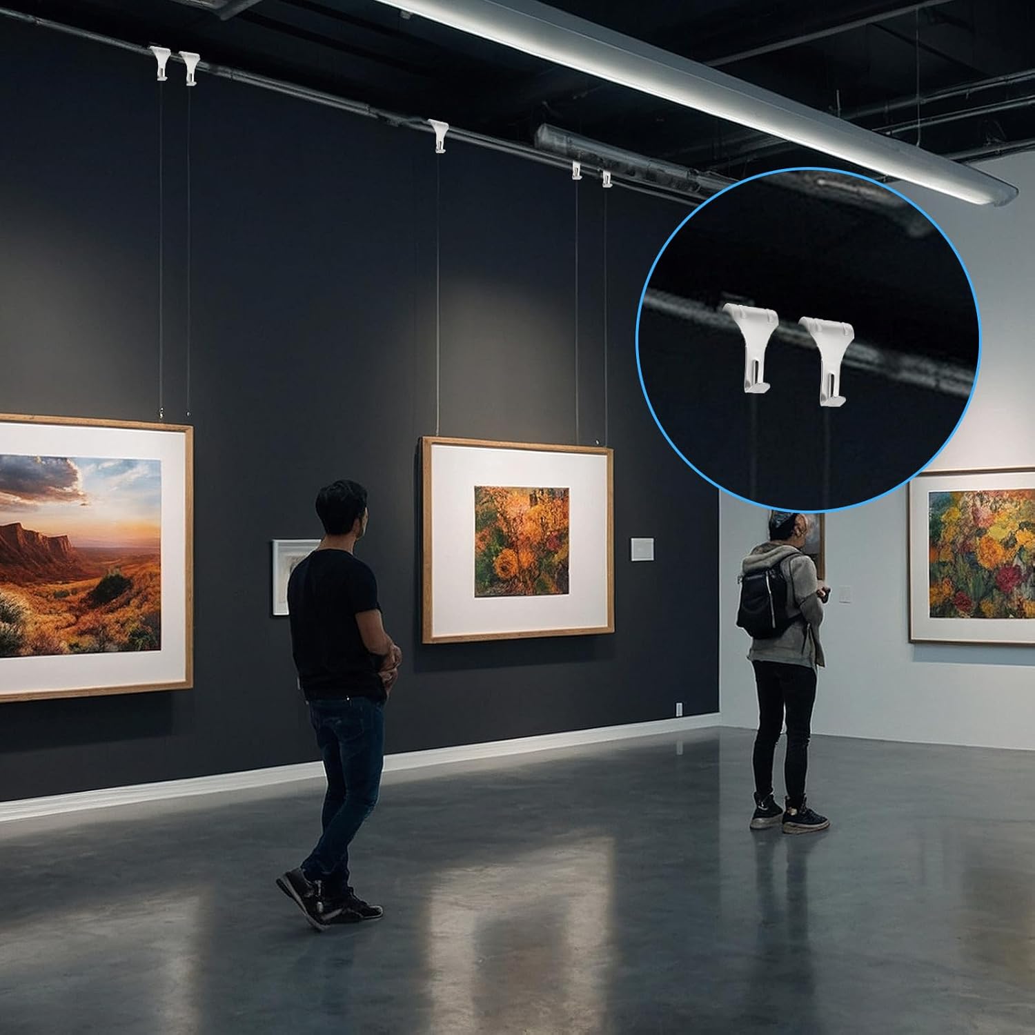 10 Pcs Picture Rail Hanging System Kit, Gallery Set with Picture Rail Molding Hooks, Invisible Wire & Adjustable Hooks, Professional Art Hanging System for Exhibition, Art Gallery Supplies