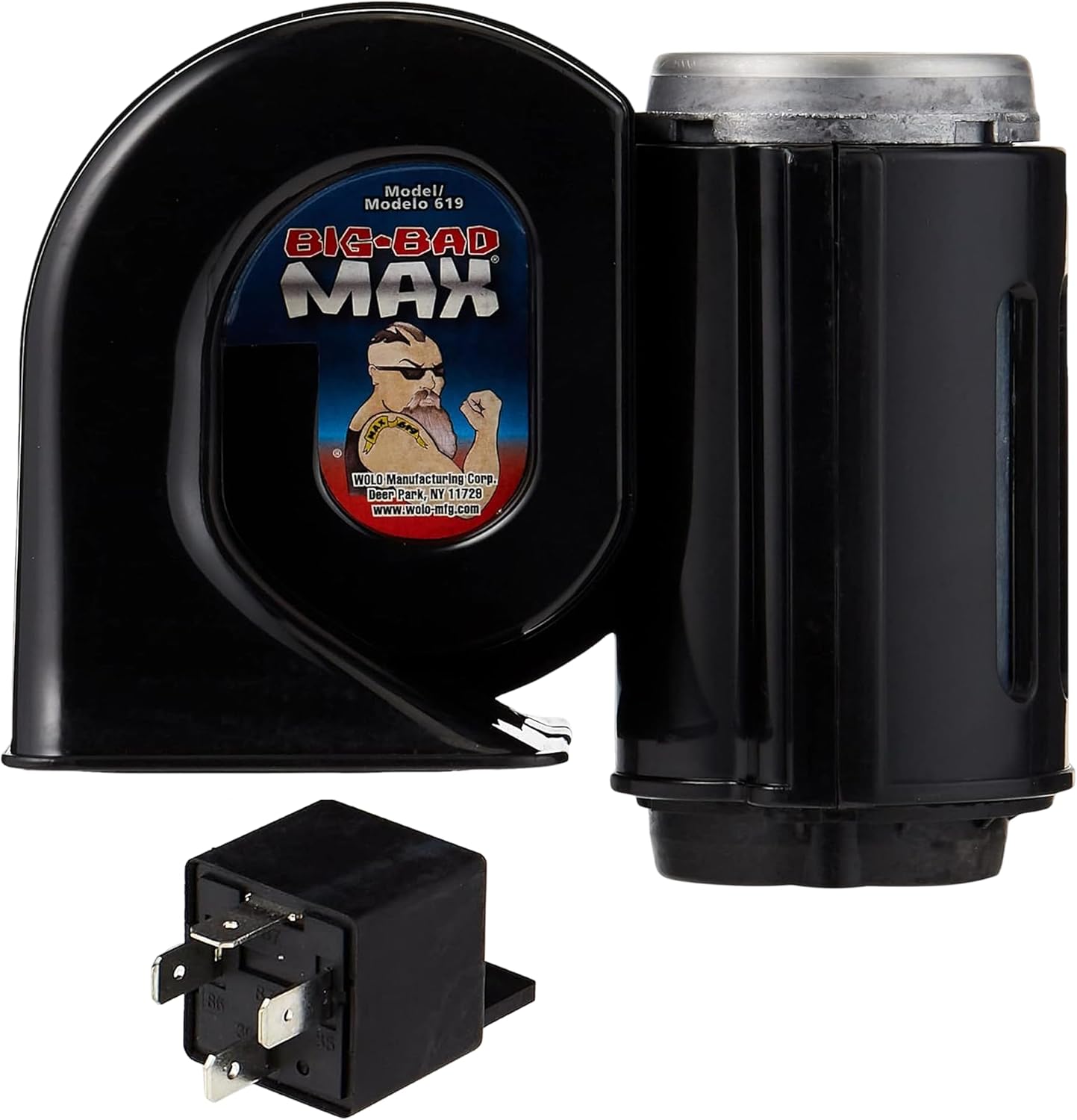 Wolo 619 Big Bad Max Air Horn, Deep Big Rig Sound, 123.5 dB, 12V, Black