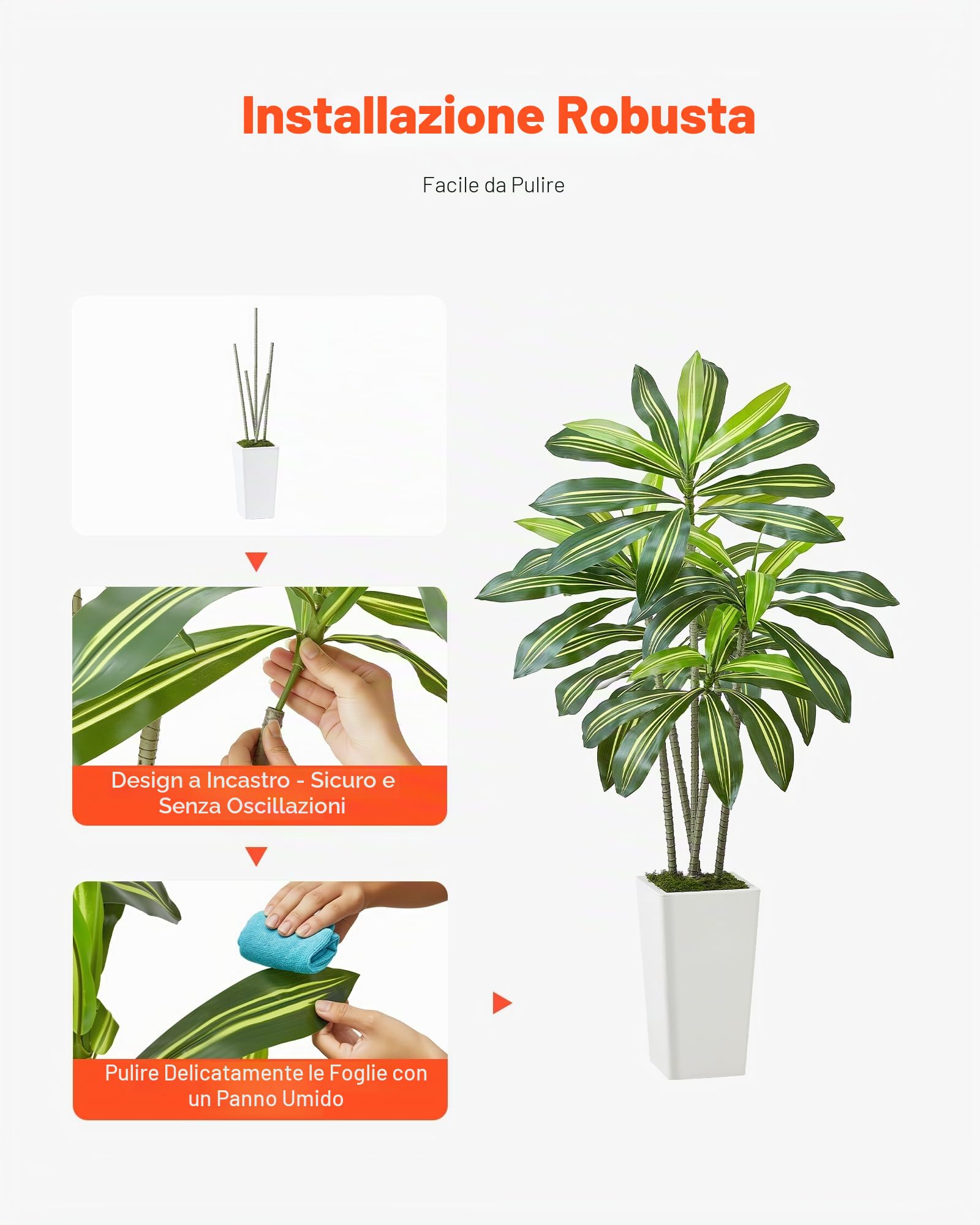 VEVOR Dracena Artificiale 1524 mm, Palma Tropicale Finta con Vaso Alto Bianco, Pianta Finta in Seta da Pavimento in Vaso, Grandi Alberi per Casa, Ufficio, Soggiorno, Decorazione Interna ed Esterna