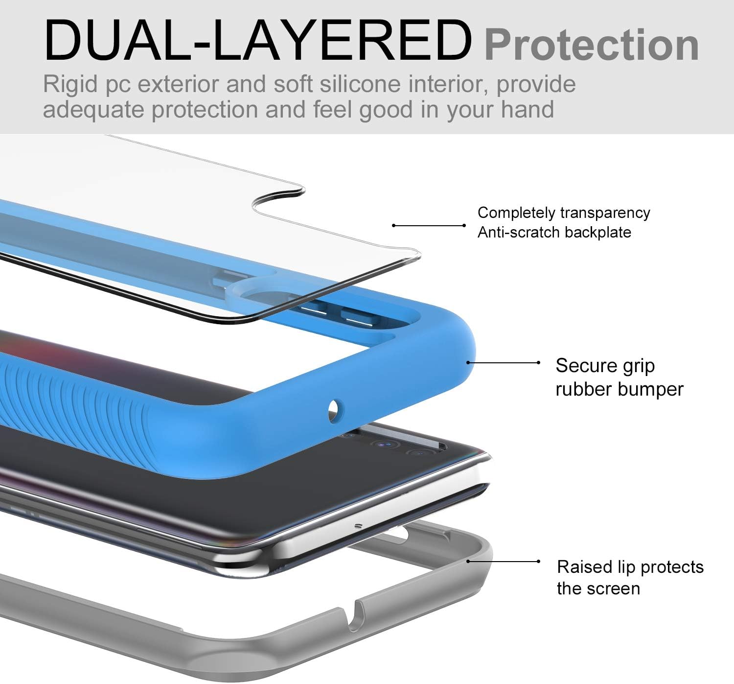 LeYi Compatible with Samsung Galaxy A50 Case, Galaxy A50 Case with 2 Glass Screen Protector, Full-Body Protective Hybrid Rugged Clear Bumper Shockproof Phone Cover Case for Samsung A50, Light Blue